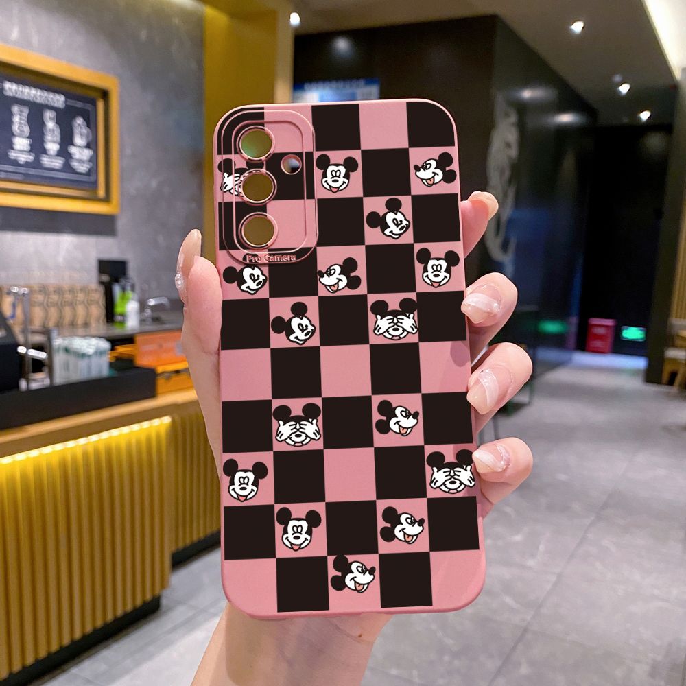 for Samsung Galaxy A15 A05 A35 A55 A04E A14 A24 A34 A54 A33 A53 A73 5G A32 A52S A72 A31 A51 A71 A11 A50 A03S Plaid Mickey Full Protective Case Anti Drop Cover
