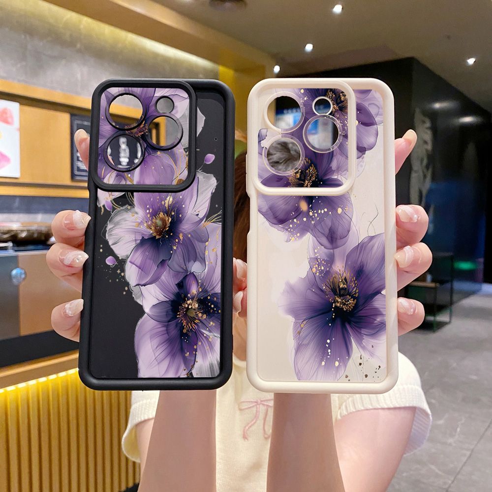 for Infinix Hot 40i 40 Pro 30 Play Note 30 Smart 8 Purple Golden Flower Full Protective Phone Case Anti Drop Cover