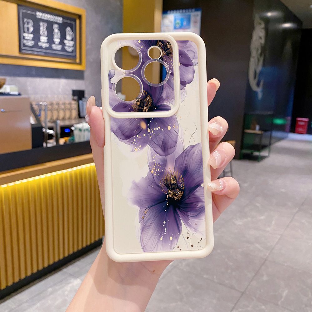 for Infinix Hot 40i 40 Pro 30 Play Note 30 Smart 8 Purple Golden Flower Full Protective Phone Case Anti Drop Cover