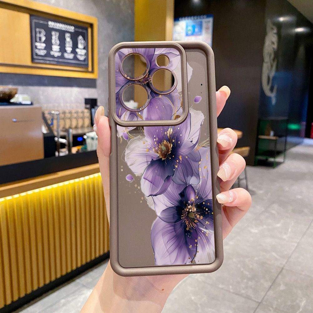 for Infinix Hot 40i 40 Pro 30 Play Note 30 Smart 8 Purple Golden Flower Full Protective Phone Case Anti Drop Cover