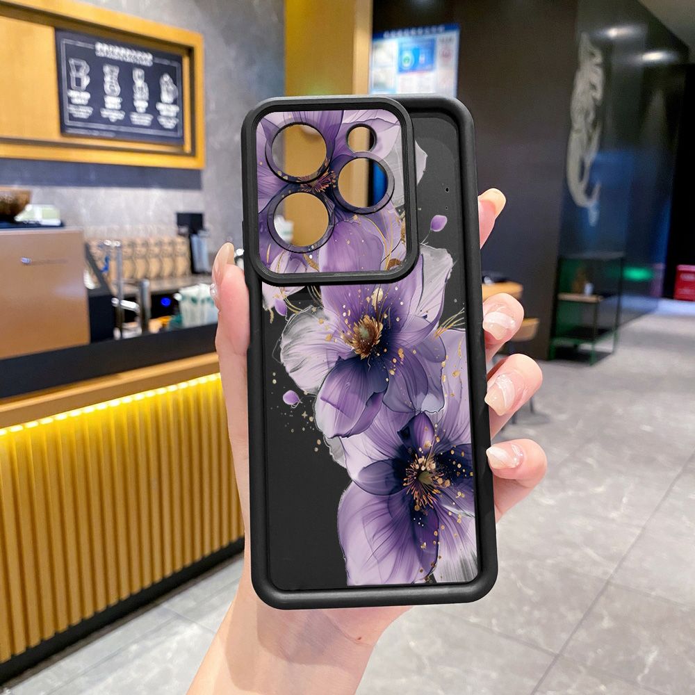 for Infinix Hot 40i 40 Pro 30 Play Note 30 Smart 8 Purple Golden Flower Full Protective Phone Case Anti Drop Cover