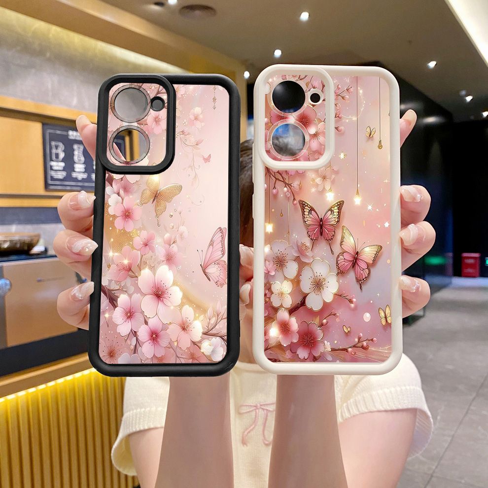 for VIVO Y17S Y27 T1X Y02S Y21S Y02 Y33S Y12S Y18 Y38 Golden Pink Butterfly Full Protective Phone Case Anti Drop Cover