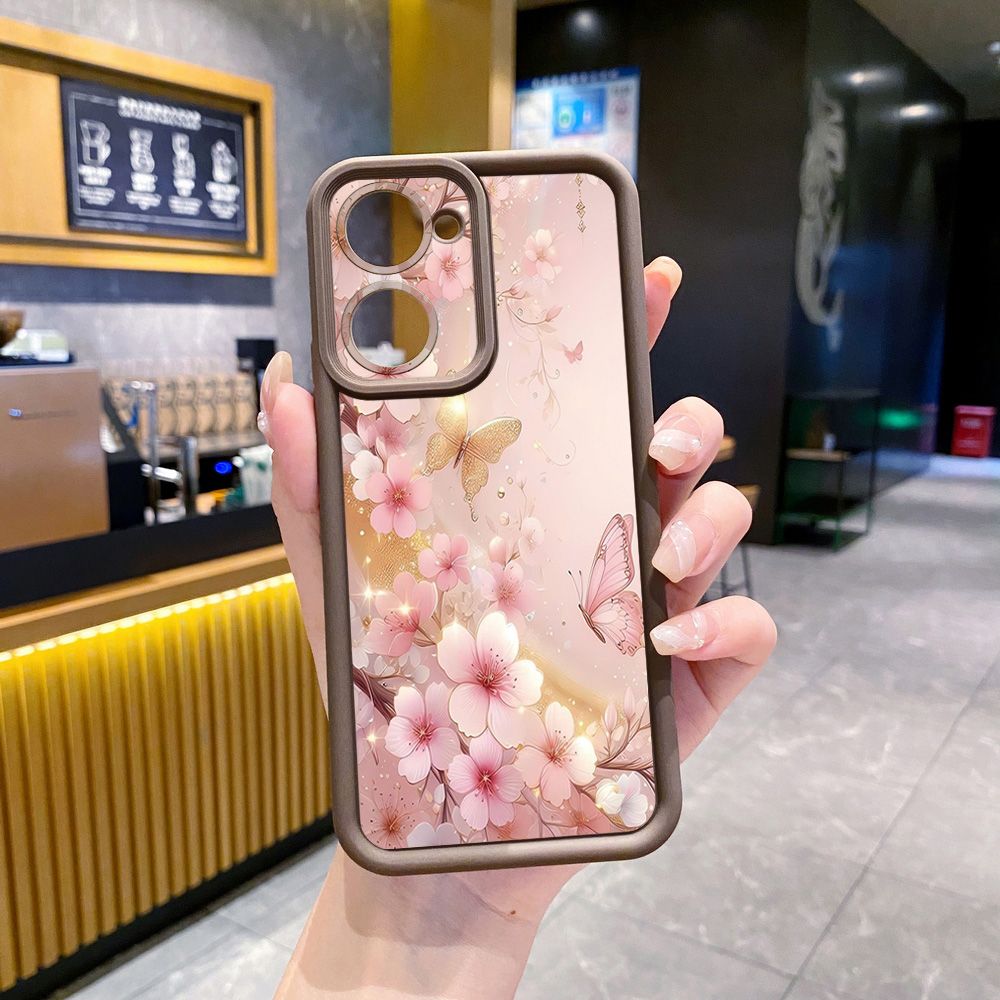 for VIVO Y17S Y27 T1X Y02S Y21S Y02 Y33S Y12S Y18 Y38 Golden Pink Butterfly Full Protective Phone Case Anti Drop Cover