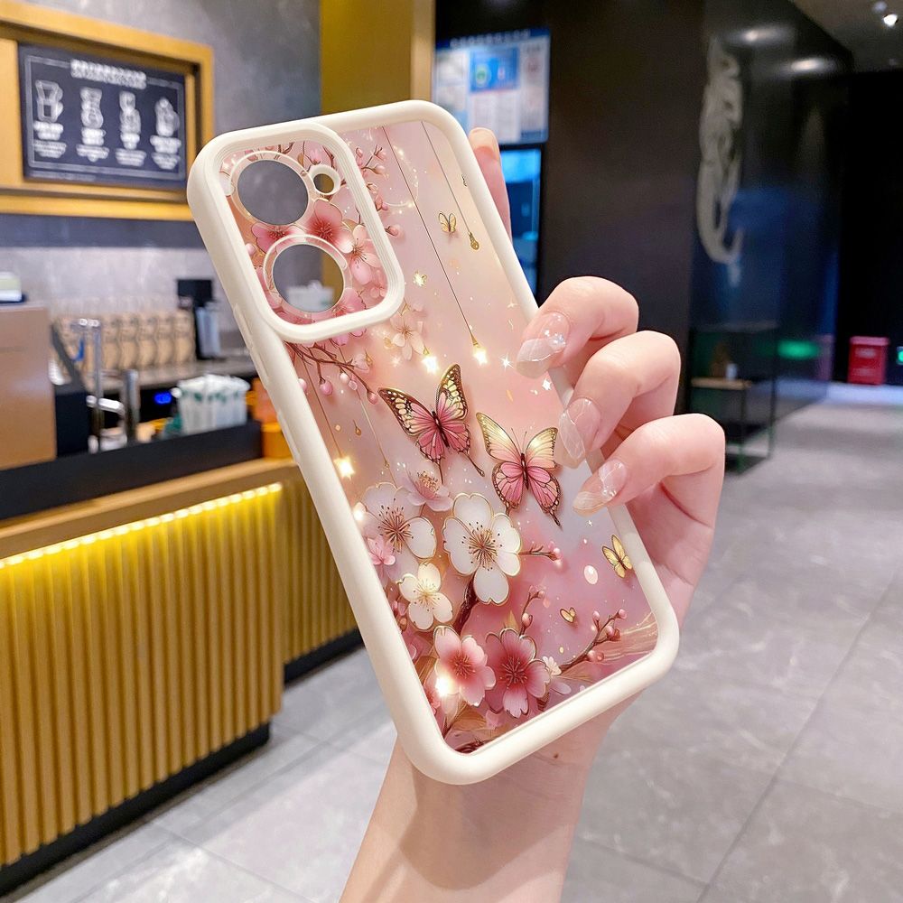 for VIVO Y17S Y27 T1X Y02S Y21S Y02 Y33S Y12S Y18 Y38 Golden Pink Butterfly Full Protective Phone Case Anti Drop Cover