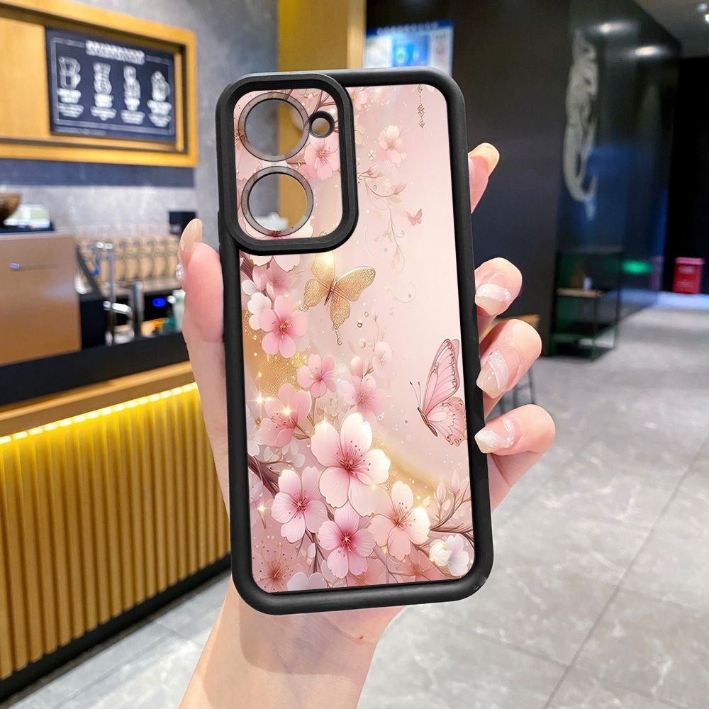 for VIVO Y17S Y27 T1X Y02S Y21S Y02 Y33S Y12S Y18 Y38 Golden Pink Butterfly Full Protective Phone Case Anti Drop Cover