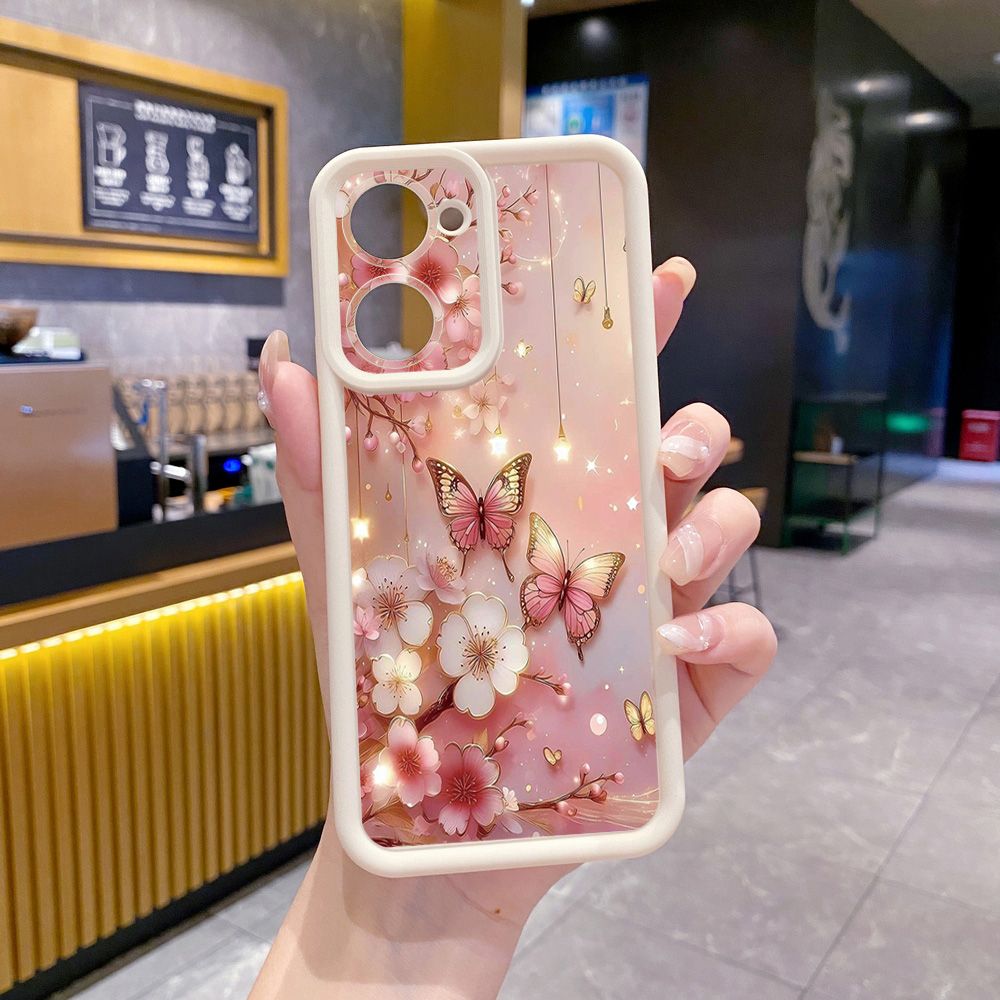for VIVO Y17S Y27 T1X Y02S Y21S Y02 Y33S Y12S Y18 Y38 Golden Pink Butterfly Full Protective Phone Case Anti Drop Cover