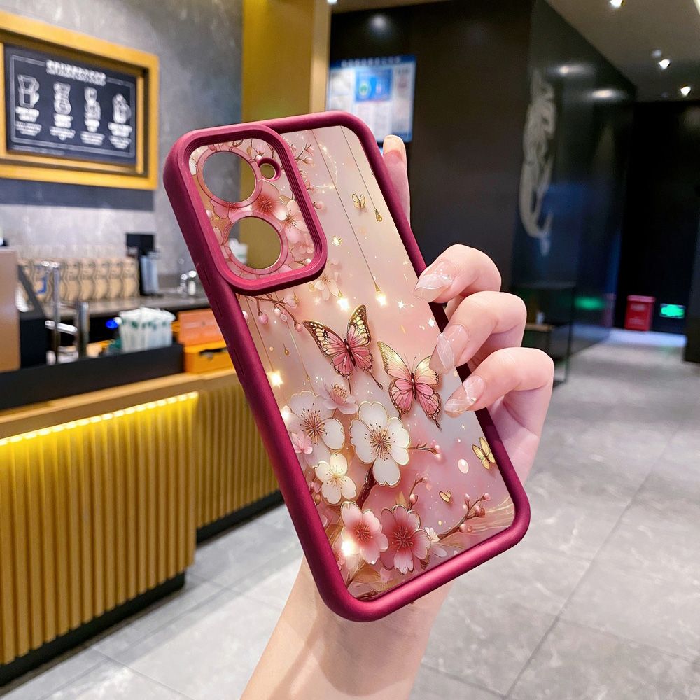 for VIVO Y17S Y27 T1X Y02S Y21S Y02 Y33S Y12S Y18 Y38 Golden Pink Butterfly Full Protective Phone Case Anti Drop Cover
