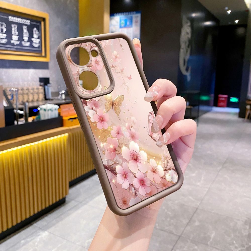 for VIVO Y17S Y27 T1X Y02S Y21S Y02 Y33S Y12S Y18 Y38 Golden Pink Butterfly Full Protective Phone Case Anti Drop Cover