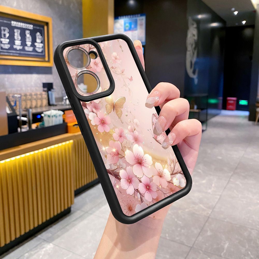 for VIVO Y17S Y27 T1X Y02S Y21S Y02 Y33S Y12S Y18 Y38 Golden Pink Butterfly Full Protective Phone Case Anti Drop Cover