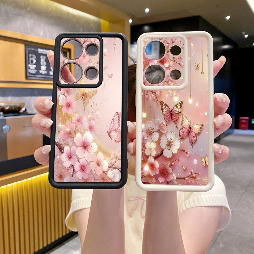 for Xiaomi Redmi Note 13 Pro 5G 12S 4G 12 Turbo 11S 13C 12C Golden Pink Butterfly Full Protective Phone Case Anti Drop Cover