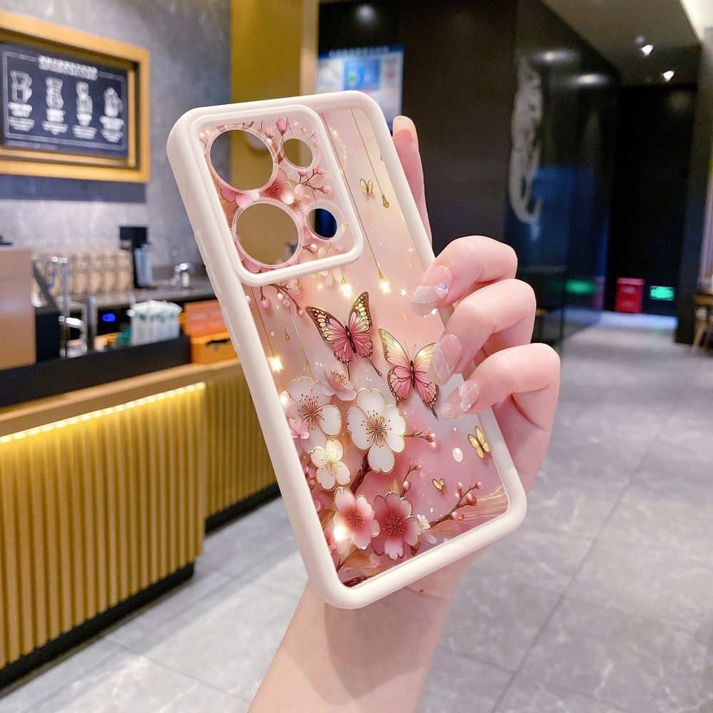 for Xiaomi Redmi Note 13 Pro 5G 12S 4G 12 Turbo 11S 13C 12C Golden Pink Butterfly Full Protective Phone Case Anti Drop Cover