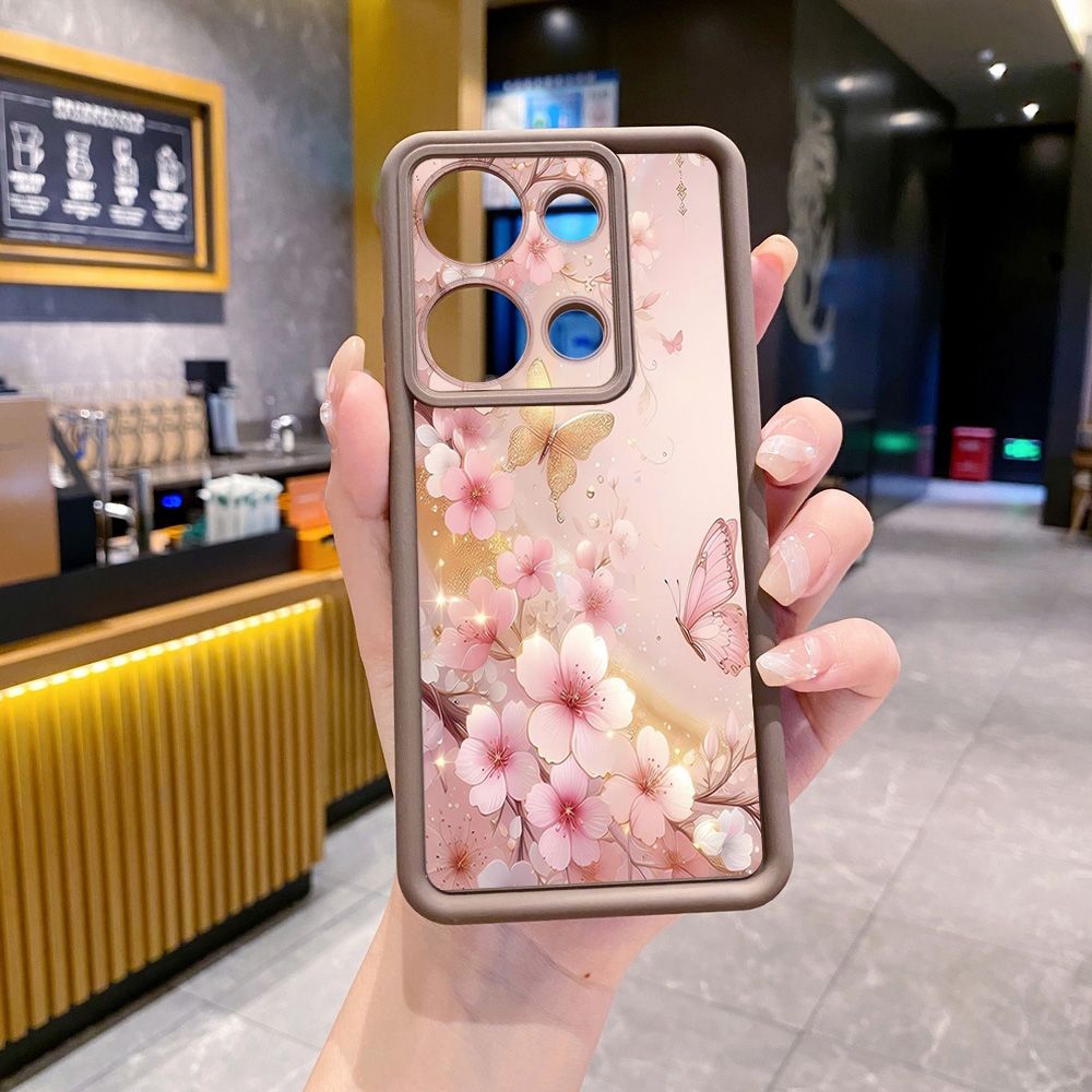 for Xiaomi Redmi Note 13 Pro 5G 12S 4G 12 Turbo 11S 13C 12C Golden Pink Butterfly Full Protective Phone Case Anti Drop Cover