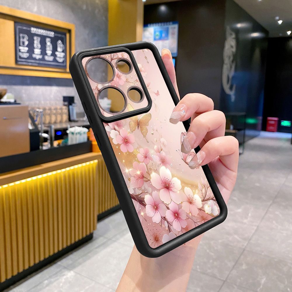 for Xiaomi Redmi Note 13 Pro 5G 12S 4G 12 Turbo 11S 13C 12C Golden Pink Butterfly Full Protective Phone Case Anti Drop Cover