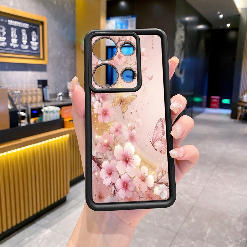 for Xiaomi Redmi Note 13 Pro 5G 12S 4G 12 Turbo 11S 13C 12C Golden Pink Butterfly Full Protective Phone Case Anti Drop Cover
