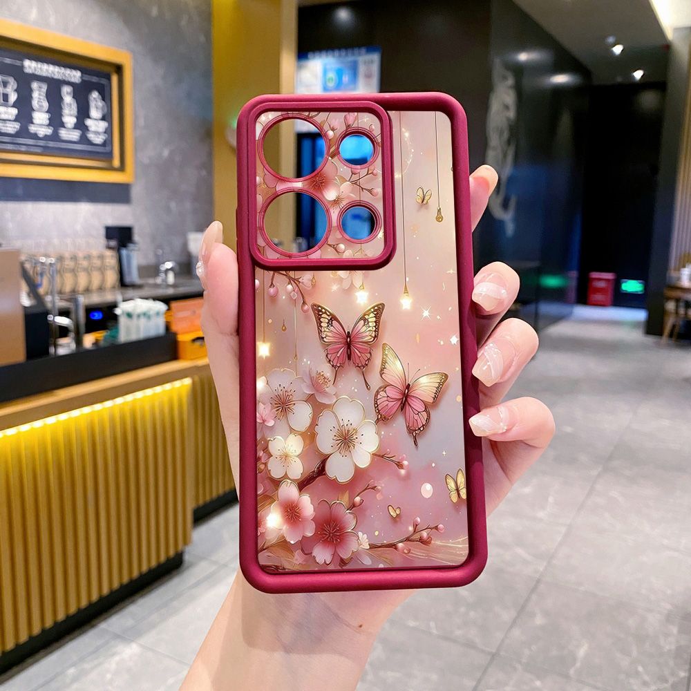 for Xiaomi Redmi Note 13 Pro 5G 12S 4G 12 Turbo 11S 13C 12C Golden Pink Butterfly Full Protective Phone Case Anti Drop Cover