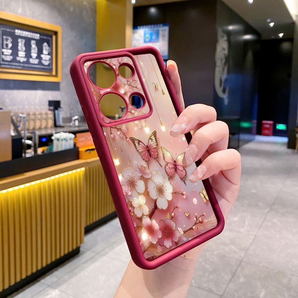 for Xiaomi Redmi Note 13 Pro 5G 12S 4G 12 Turbo 11S 13C 12C Golden Pink Butterfly Full Protective Phone Case Anti Drop Cover