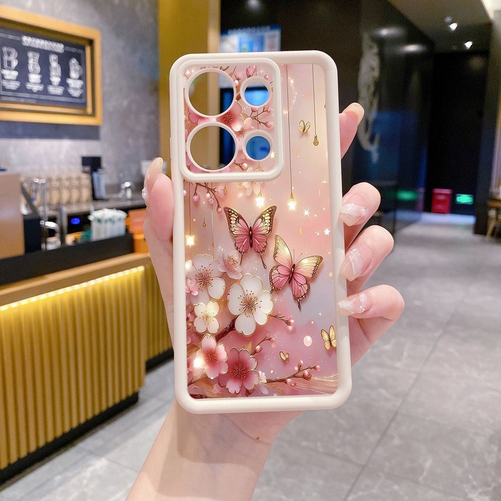 for Xiaomi Redmi Note 13 Pro 5G 12S 4G 12 Turbo 11S 13C 12C Golden Pink Butterfly Full Protective Phone Case Anti Drop Cover