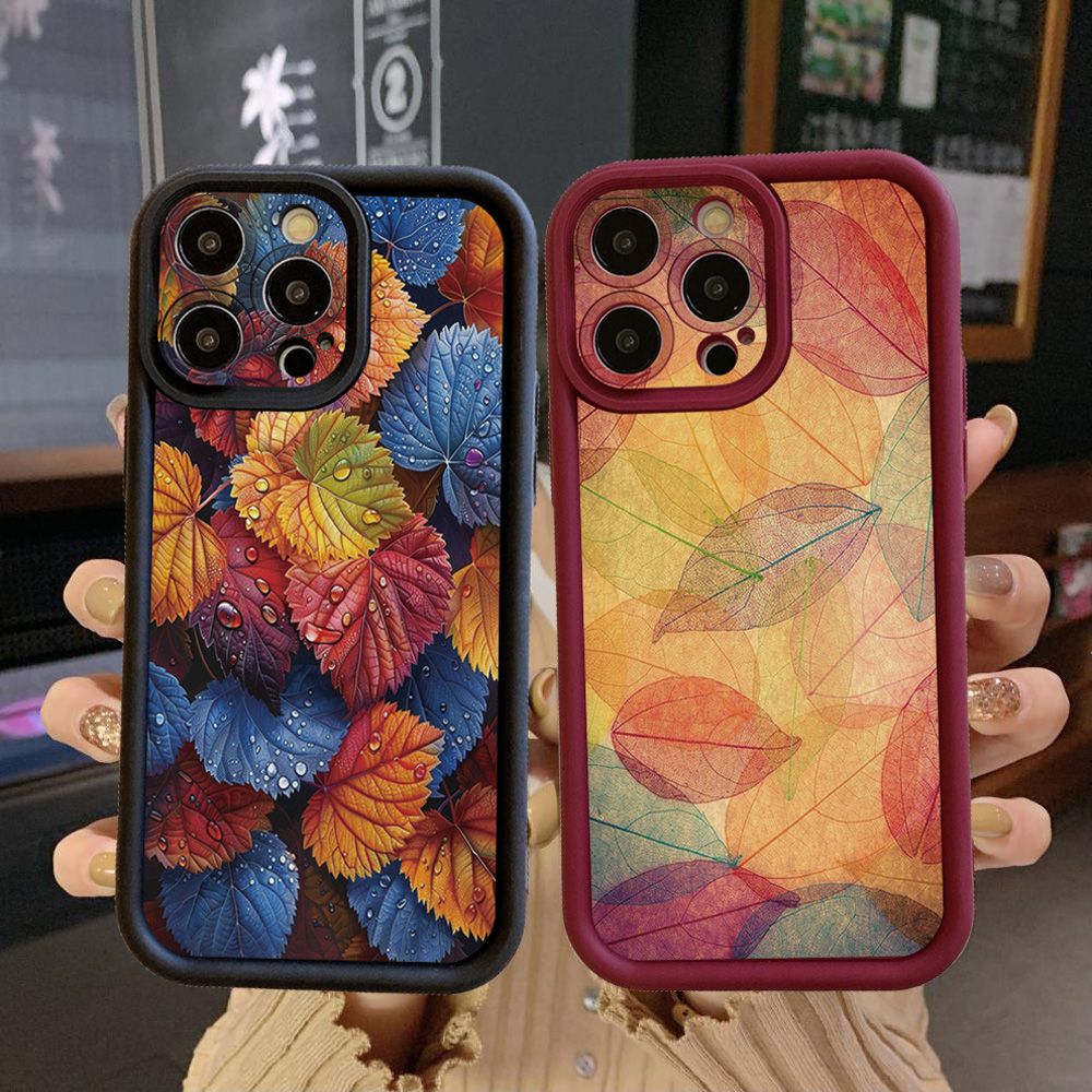 for iPhone 15 Pro Max 14 Plus 13 12 11 XR 8 7 SE 2022 XS Autumn Leaves Full Protective Phone Case Anti Drop Cover