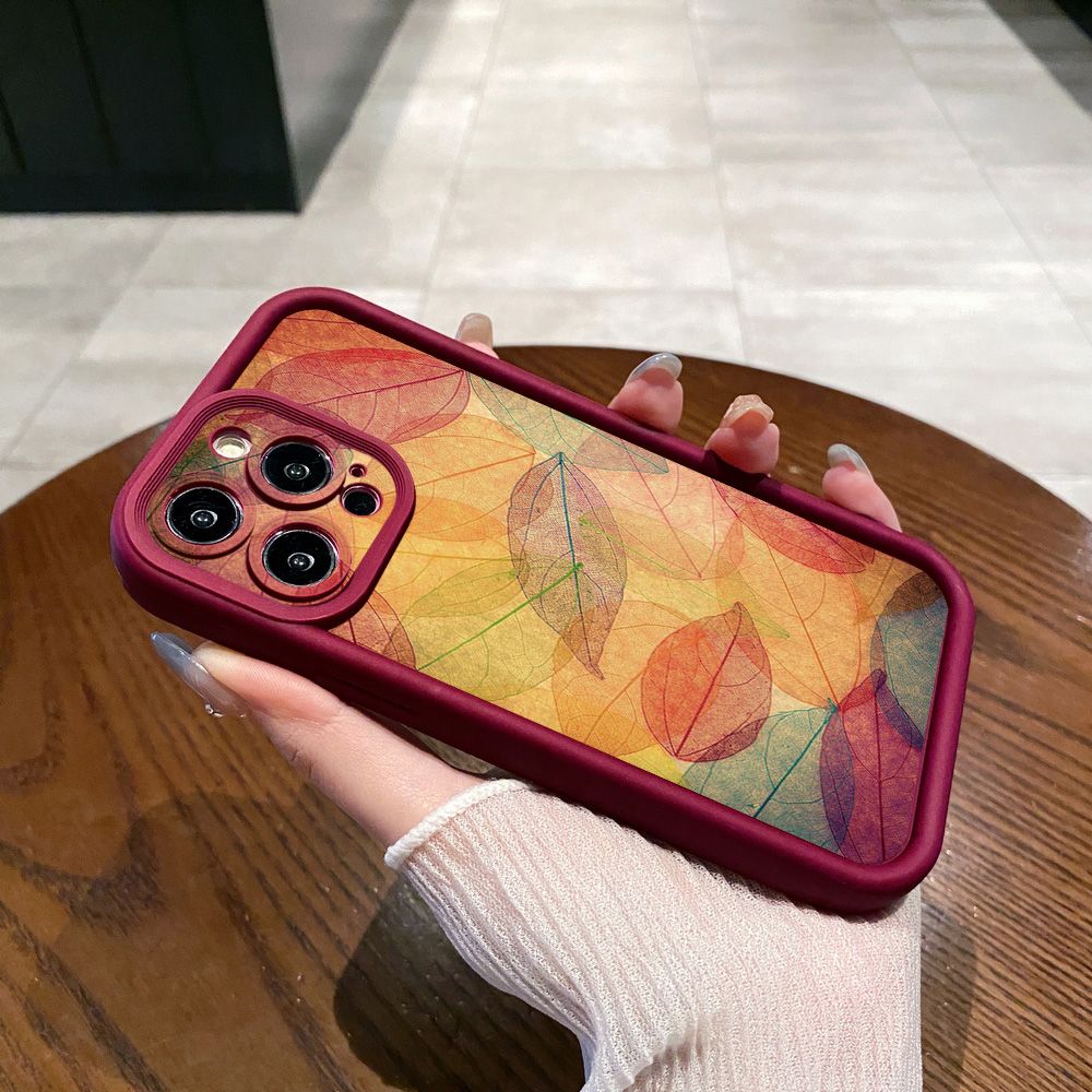 for iPhone 15 Pro Max 14 Plus 13 12 11 XR 8 7 SE 2022 XS Autumn Leaves Full Protective Phone Case Anti Drop Cover