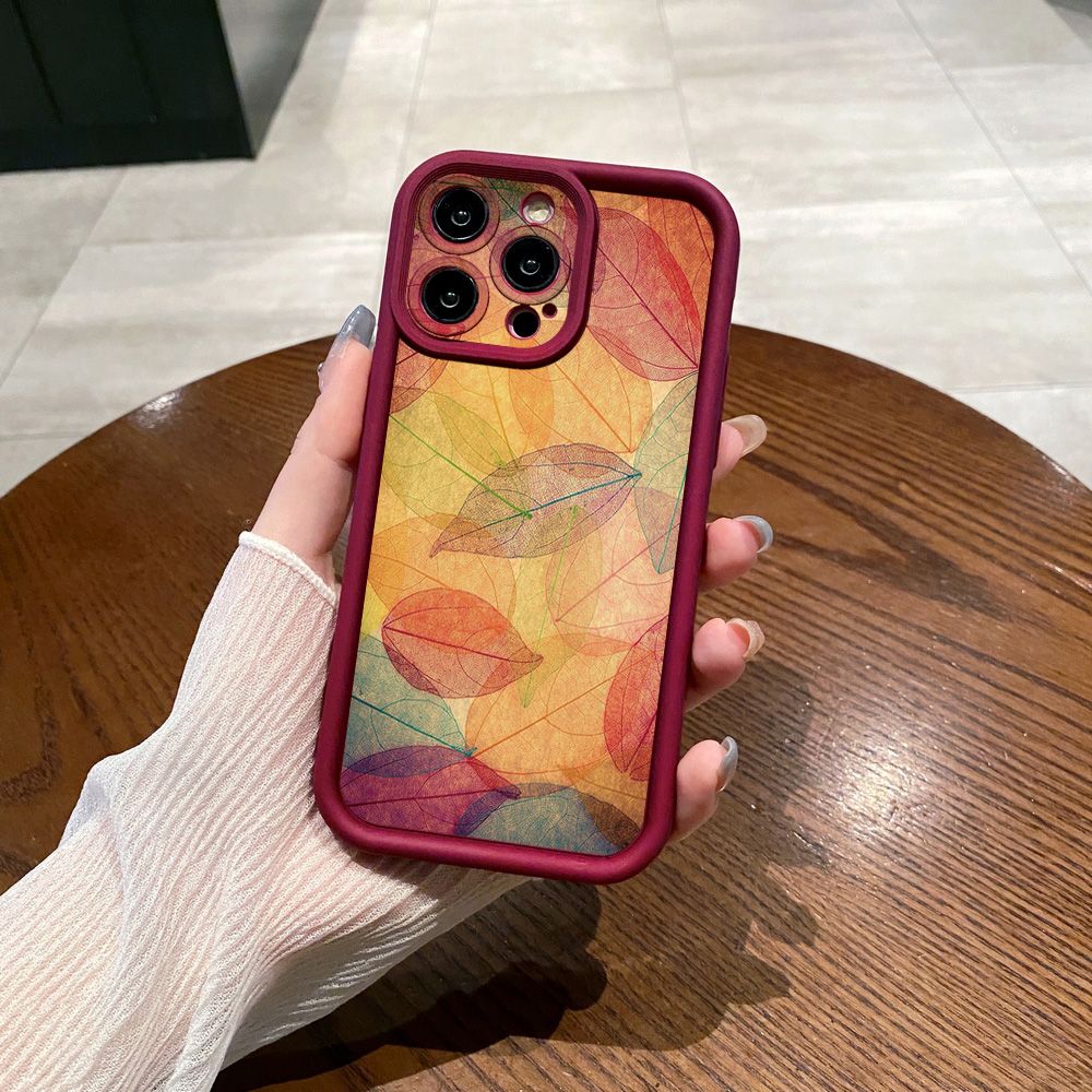 for iPhone 15 Pro Max 14 Plus 13 12 11 XR 8 7 SE 2022 XS Autumn Leaves Full Protective Phone Case Anti Drop Cover