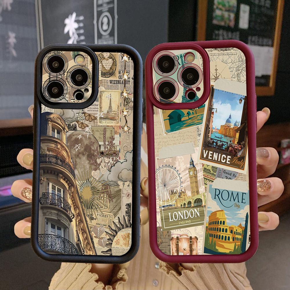 for iPhone 15 Pro Max 14 Plus 13 12 11 XR 8 7 SE 2022 XS London Italy Stamp Full Protective Phone Case Anti Drop Cover