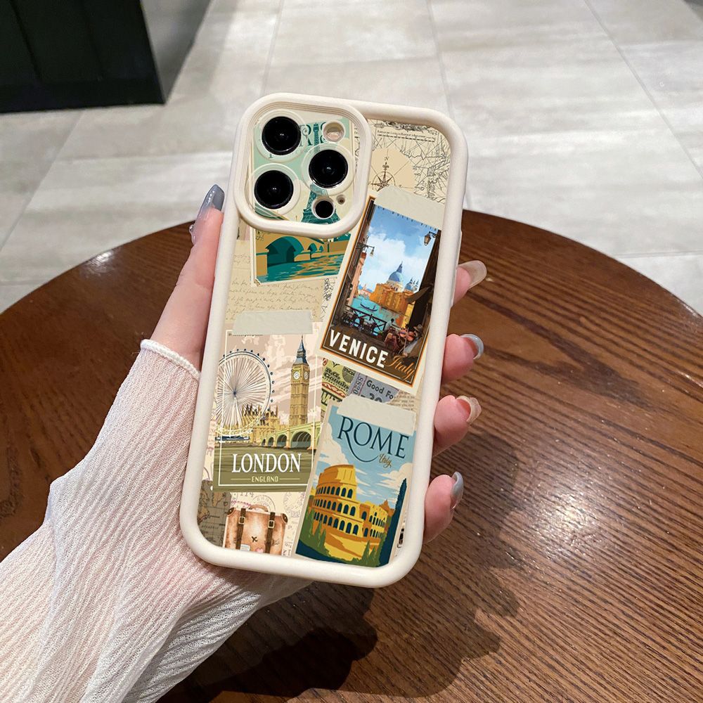 for iPhone 15 Pro Max 14 Plus 13 12 11 XR 8 7 SE 2022 XS London Italy Stamp Full Protective Phone Case Anti Drop Cover