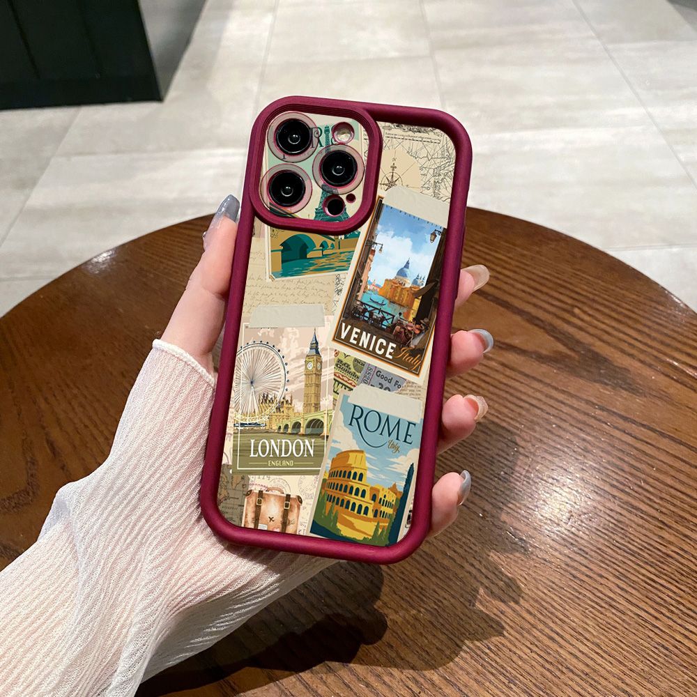 for iPhone 15 Pro Max 14 Plus 13 12 11 XR 8 7 SE 2022 XS London Italy Stamp Full Protective Phone Case Anti Drop Cover