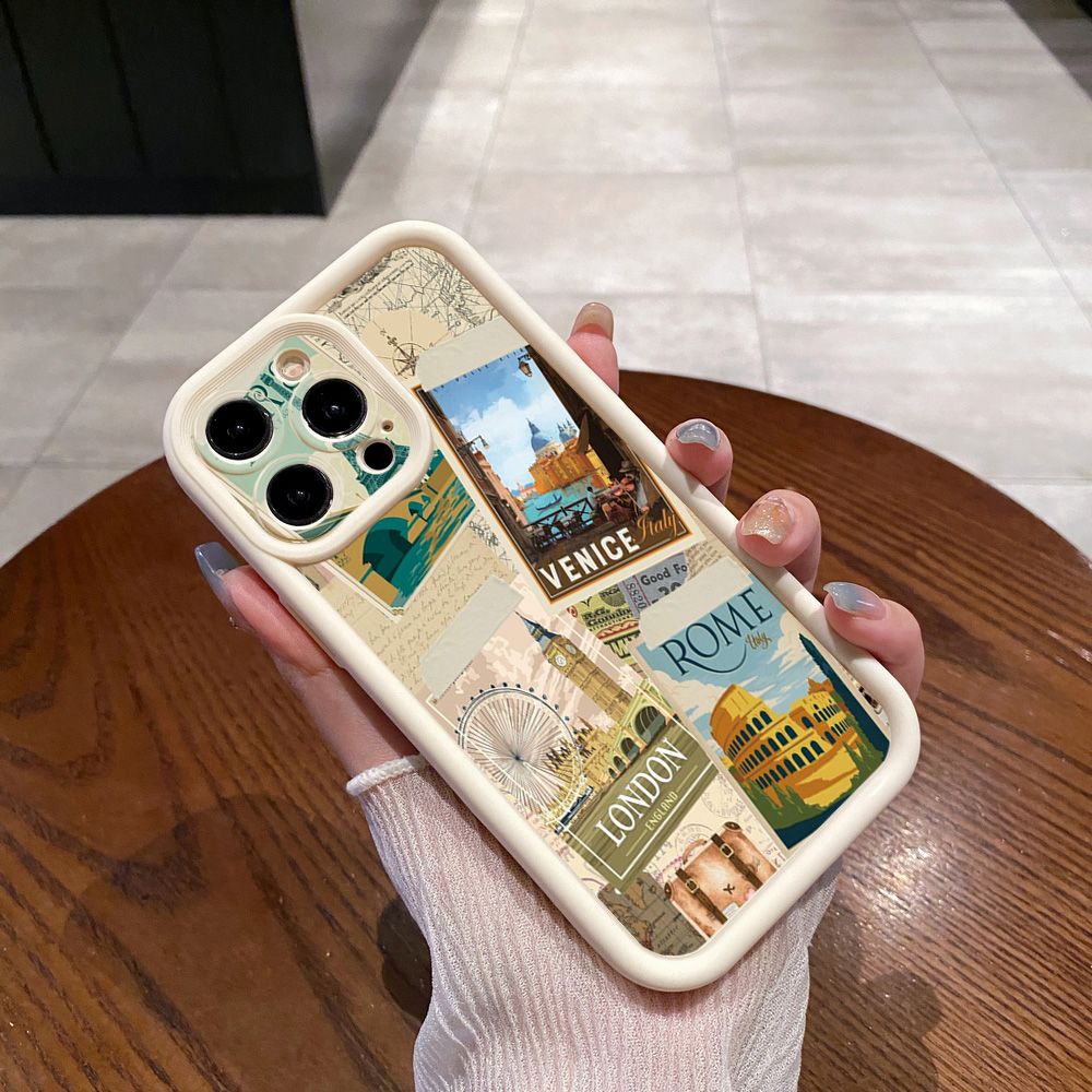 for iPhone 15 Pro Max 14 Plus 13 12 11 XR 8 7 SE 2022 XS London Italy Stamp Full Protective Phone Case Anti Drop Cover