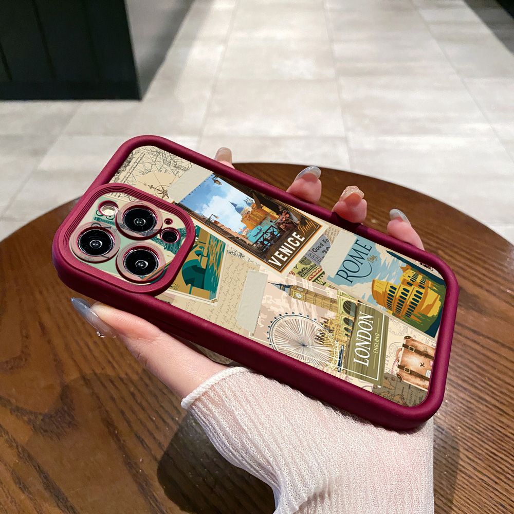 for iPhone 15 Pro Max 14 Plus 13 12 11 XR 8 7 SE 2022 XS London Italy Stamp Full Protective Phone Case Anti Drop Cover