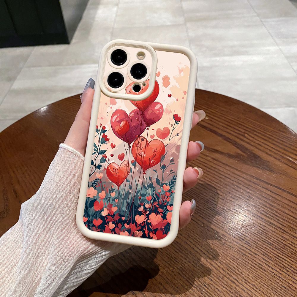 for iPhone 15 Pro Max 14 Plus 13 12 11 XR 8 7 SE 2022 XS Bright Moon Red Heart Full Protective Phone Case Anti Drop Cover