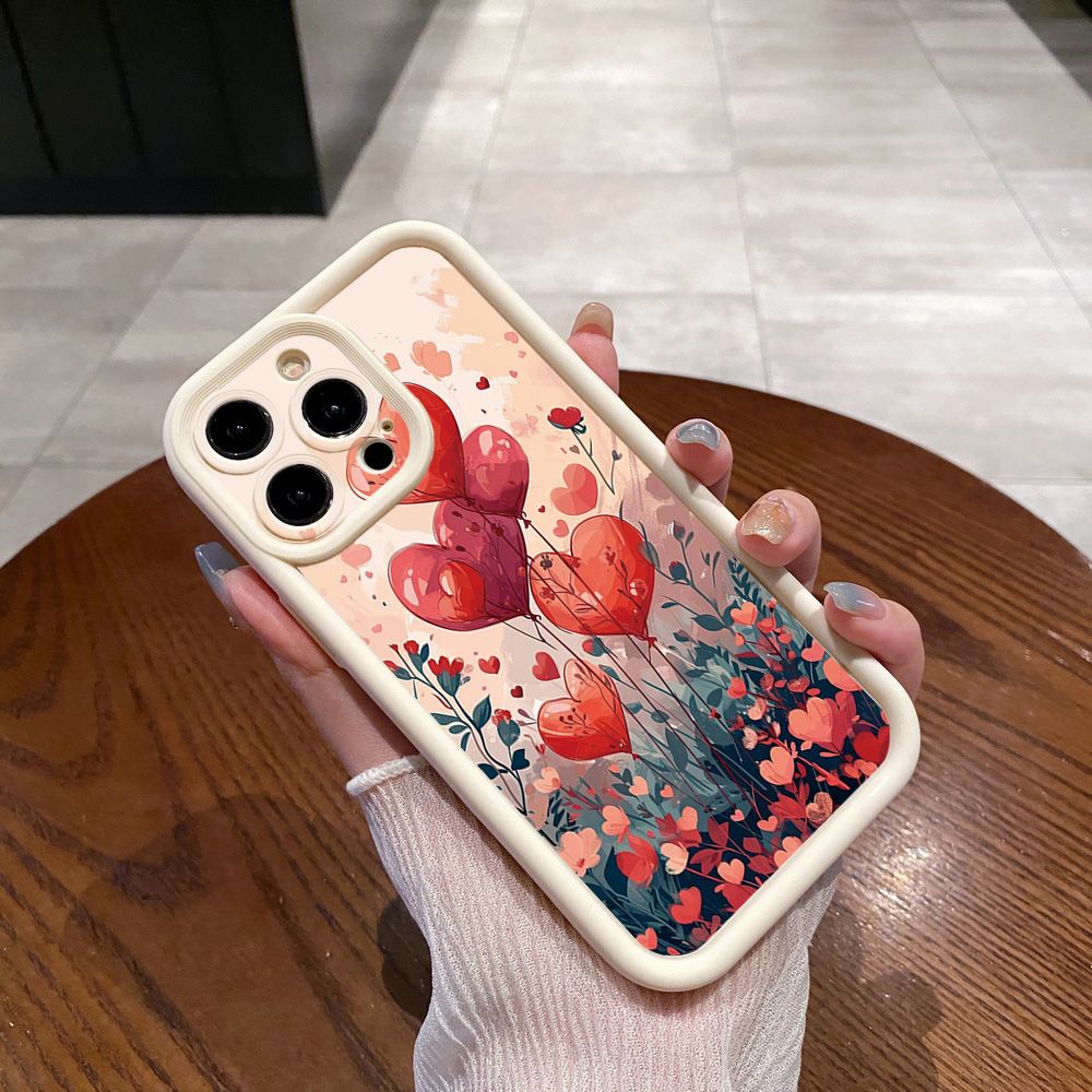 for iPhone 15 Pro Max 14 Plus 13 12 11 XR 8 7 SE 2022 XS Bright Moon Red Heart Full Protective Phone Case Anti Drop Cover