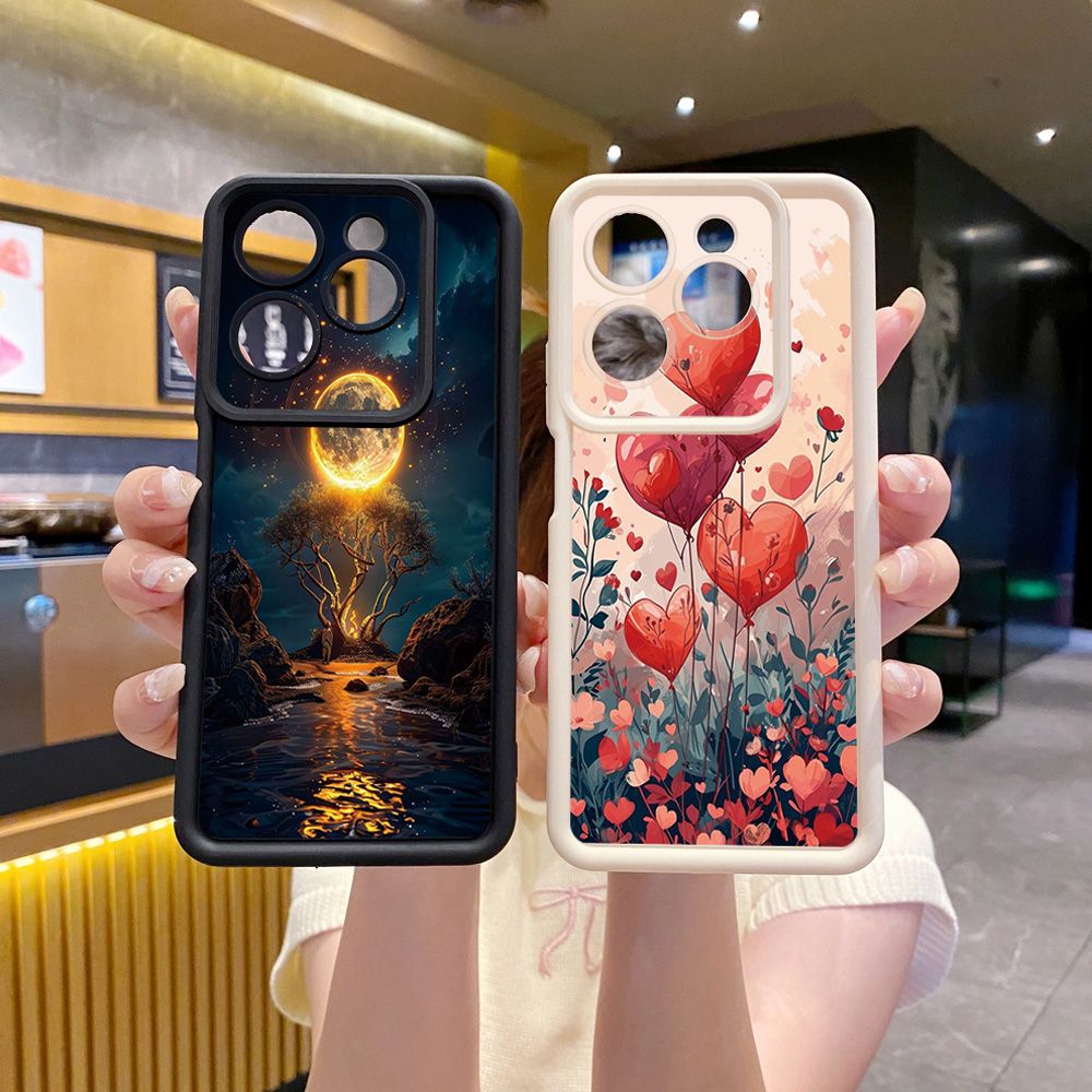 for Infinix Hot 40i 40 Pro 30 Play Note 30 Smart 8 Bright Moon Red Heart Full Protective Phone Case Anti Drop Cover