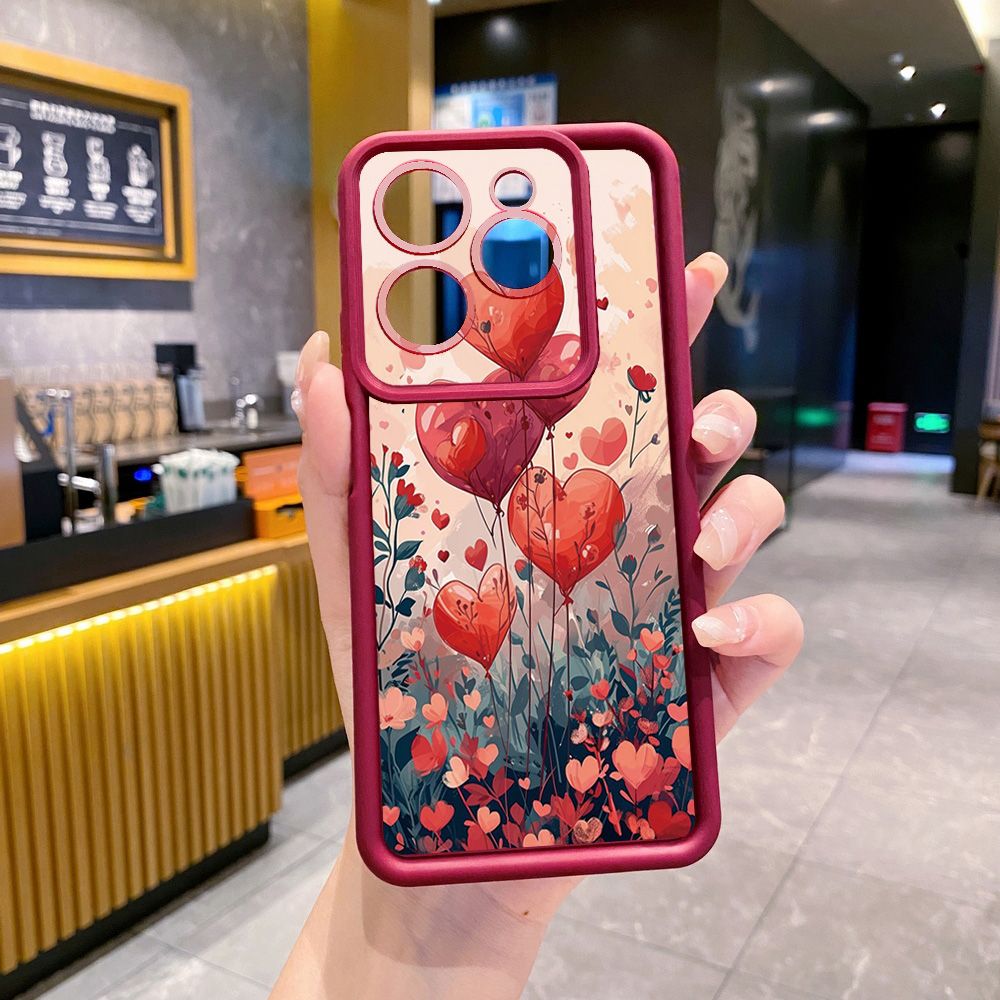for Infinix Hot 40i 40 Pro 30 Play Note 30 Smart 8 Bright Moon Red Heart Full Protective Phone Case Anti Drop Cover