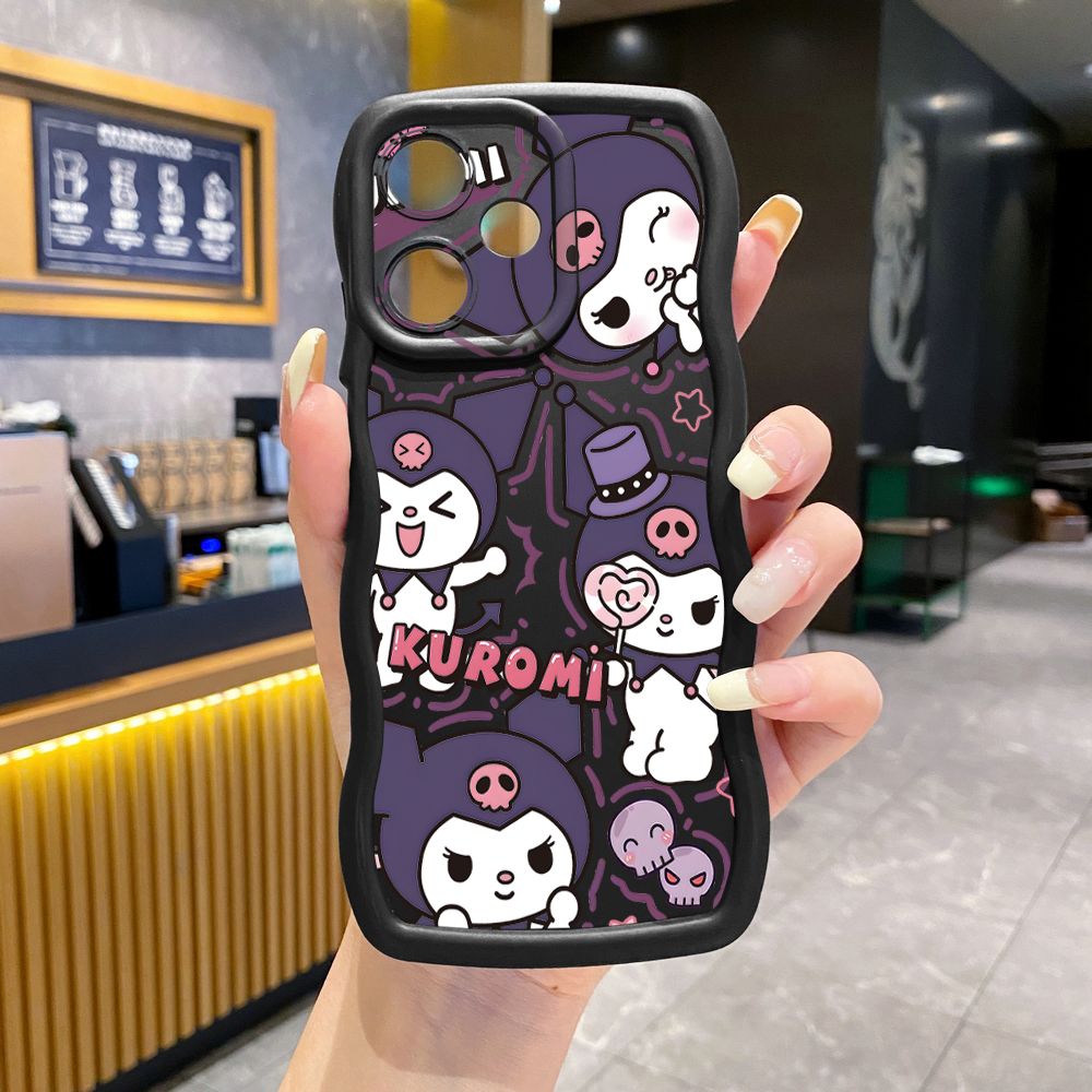 For OPPO Realme C67 C53 C51 Note 50 C21Y C25Y C33 C30 C35 9i Cute Kuromi Wave Frame Phone Case Anti Drop Cover