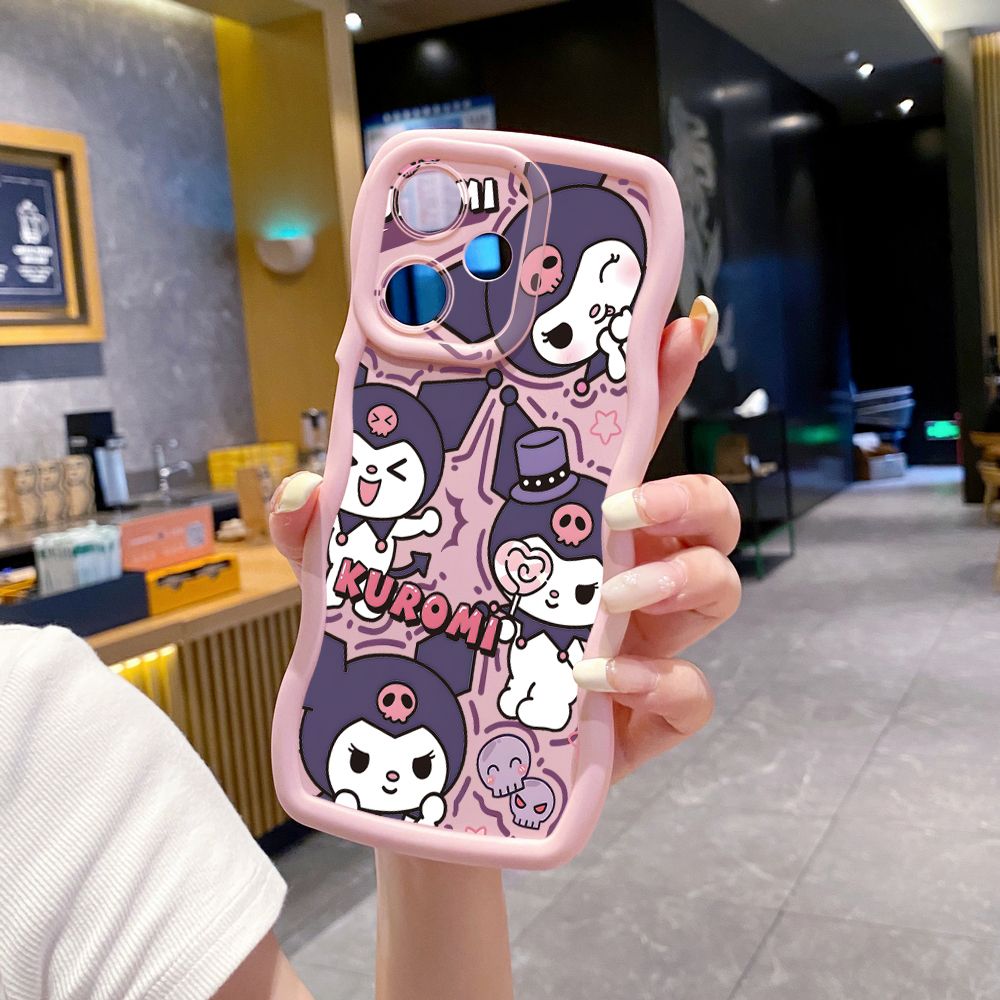 For OPPO Realme C67 C53 C51 Note 50 C21Y C25Y C33 C30 C35 9i Cute Kuromi Wave Frame Phone Case Anti Drop Cover