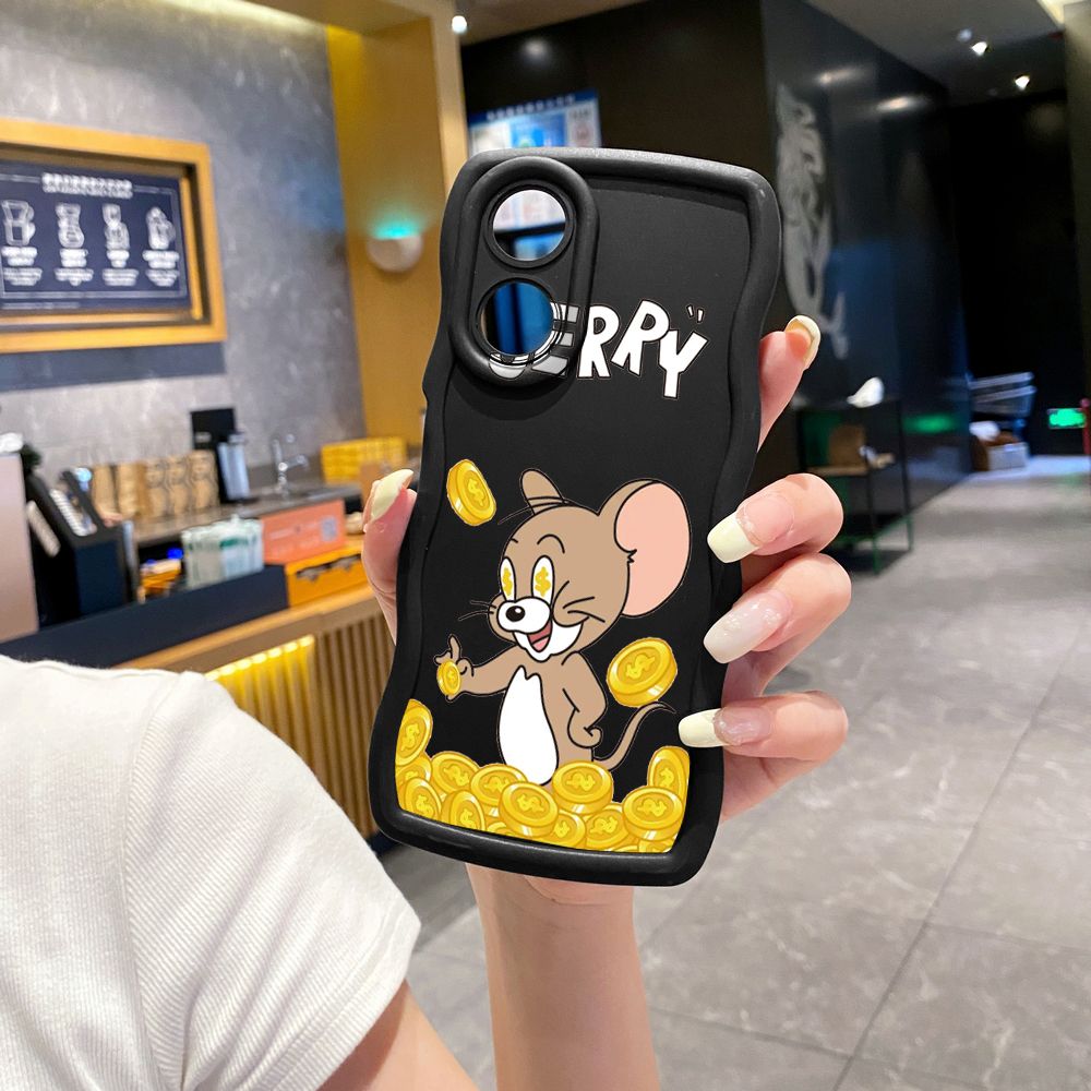 For OPPO Reno 5 6 Lite 7 8 Reno 7Z 8 Z 5F F19 F21 Pro Tom Jerry Coin Wave Frame Phone Case Anti Drop Cover