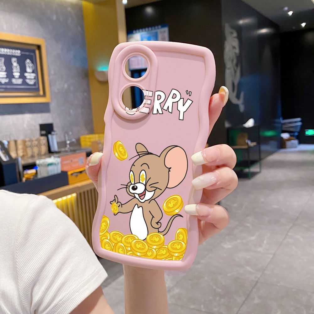 For OPPO Reno 5 6 Lite 7 8 Reno 7Z 8 Z 5F F19 F21 Pro Tom Jerry Coin Wave Frame Phone Case Anti Drop Cover