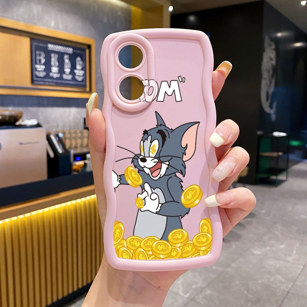 For OPPO Reno 5 6 Lite 7 8 Reno 7Z 8 Z 5F F19 F21 Pro Tom Jerry Coin Wave Frame Phone Case Anti Drop Cover