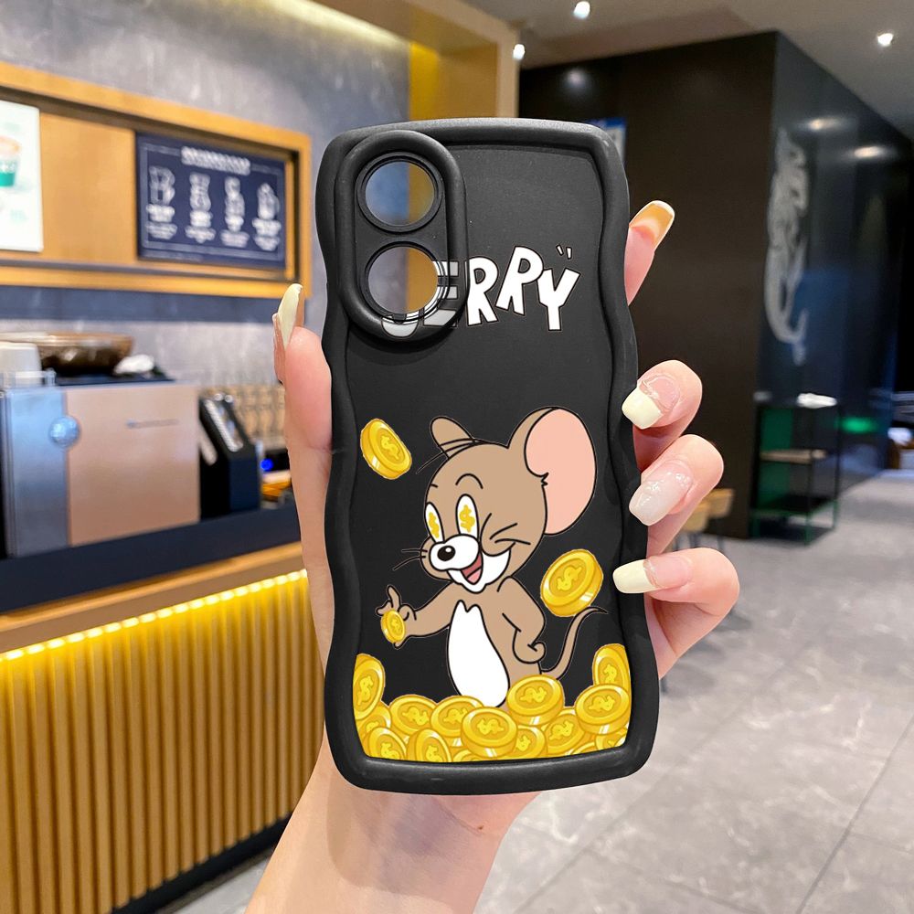 For OPPO Reno 5 6 Lite 7 8 Reno 7Z 8 Z 5F F19 F21 Pro Tom Jerry Coin Wave Frame Phone Case Anti Drop Cover