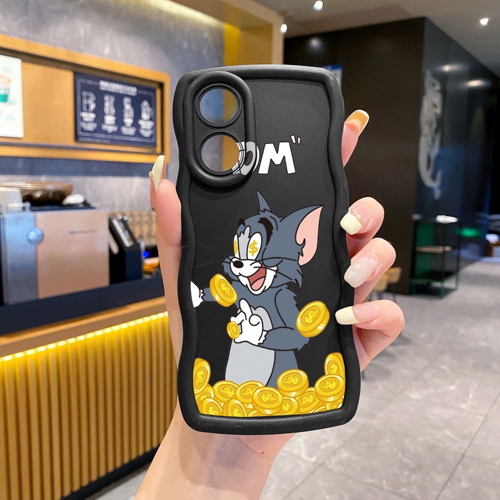 For OPPO Reno 5 6 Lite 7 8 Reno 7Z 8 Z 5F F19 F21 Pro Tom Jerry Coin Wave Frame Phone Case Anti Drop Cover