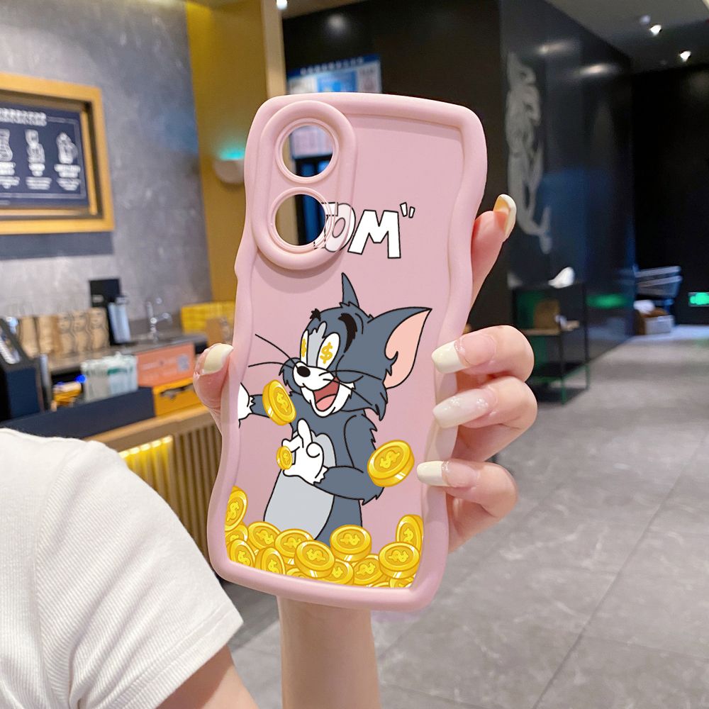 For OPPO Reno 5 6 Lite 7 8 Reno 7Z 8 Z 5F F19 F21 Pro Tom Jerry Coin Wave Frame Phone Case Anti Drop Cover