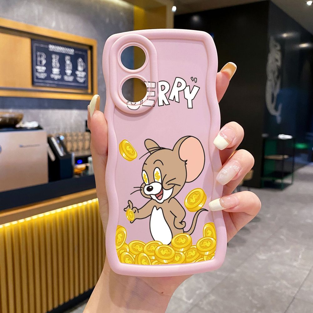 For OPPO Reno 5 6 Lite 7 8 Reno 7Z 8 Z 5F F19 F21 Pro Tom Jerry Coin Wave Frame Phone Case Anti Drop Cover