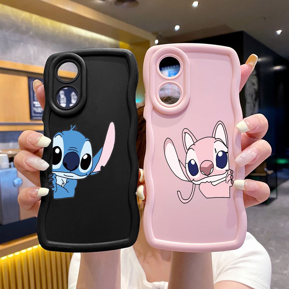 For OPPO Reno 5 6 Lite 7 8 Reno 7Z 8 Z 5F F19 F21 Pro Couple Stitch Angel Wave Frame Phone Case Anti Drop Cover