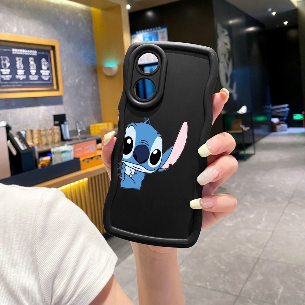 For OPPO Reno 5 6 Lite 7 8 Reno 7Z 8 Z 5F F19 F21 Pro Couple Stitch Angel Wave Frame Phone Case Anti Drop Cover