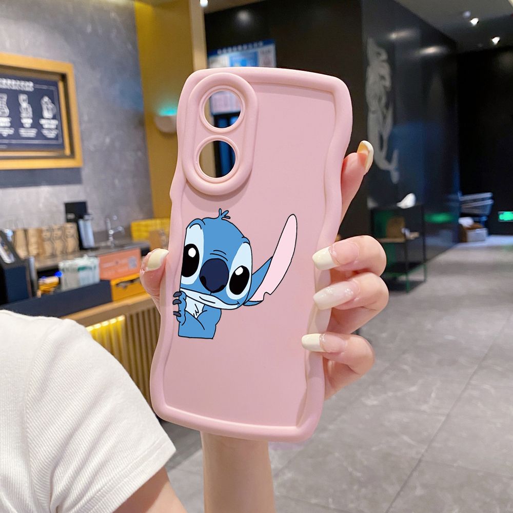 For OPPO Reno 5 6 Lite 7 8 Reno 7Z 8 Z 5F F19 F21 Pro Couple Stitch Angel Wave Frame Phone Case Anti Drop Cover