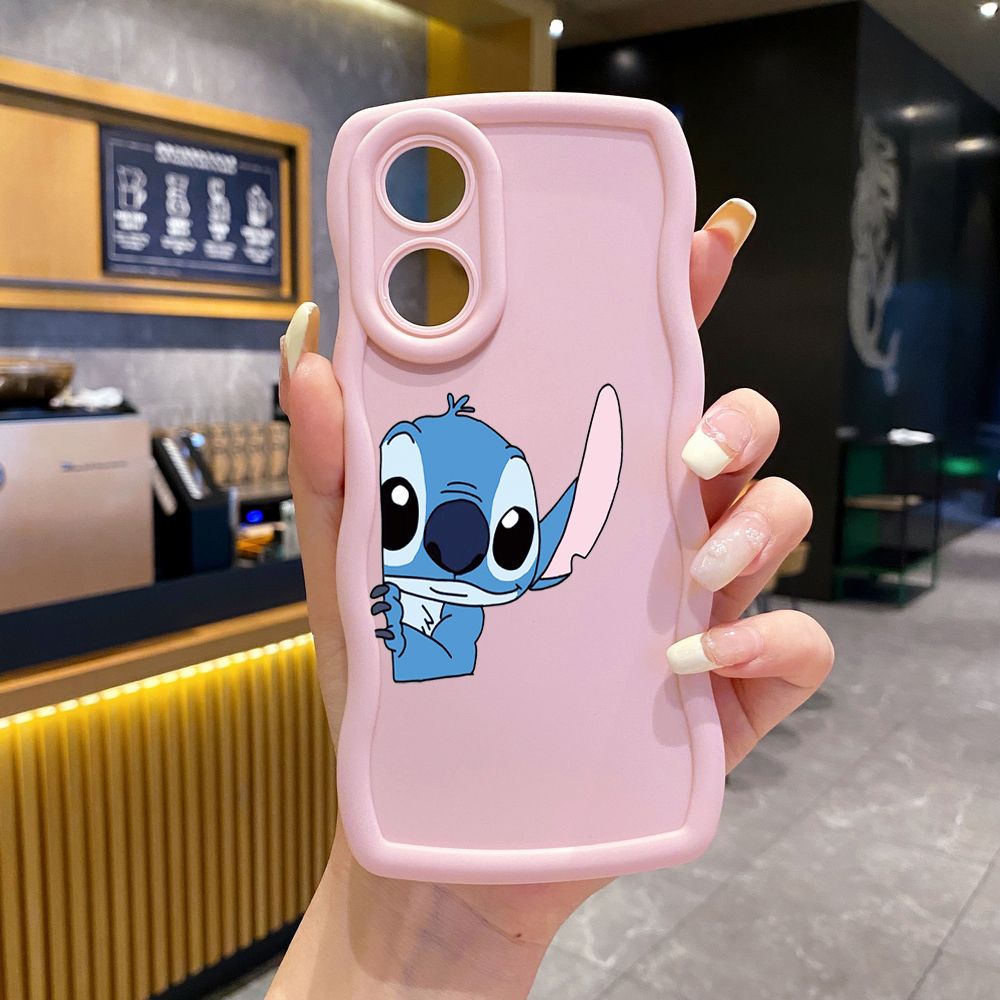 For OPPO Reno 5 6 Lite 7 8 Reno 7Z 8 Z 5F F19 F21 Pro Couple Stitch Angel Wave Frame Phone Case Anti Drop Cover