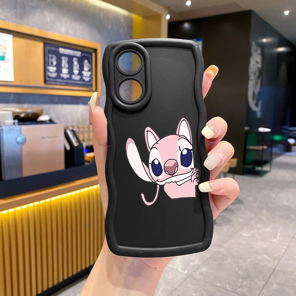 For OPPO Reno 5 6 Lite 7 8 Reno 7Z 8 Z 5F F19 F21 Pro Couple Stitch Angel Wave Frame Phone Case Anti Drop Cover