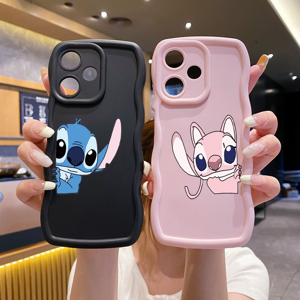 For Infinix Hot 40i 40 Pro Note 30 Play Smart 8 Pro 9 10 Play Lite Couple Stitch Angel Wave Frame Phone Case Anti Drop Cover