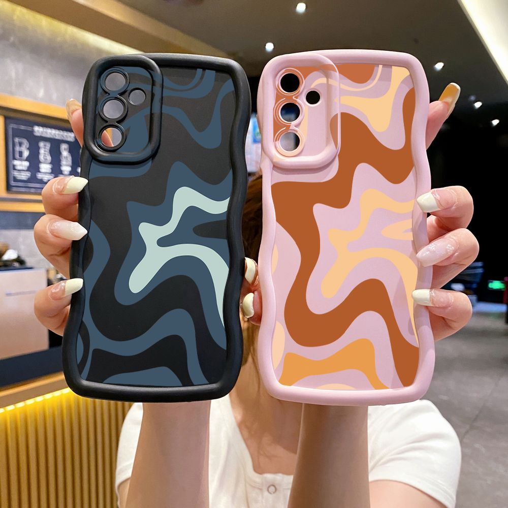 For Samsung Galaxy A15 A05 A25 A35 A06 A14 A34 A33 A53 A73 A32 A16 A72 Liquid Stripe Wave Frame Phone Case Anti Drop Cover