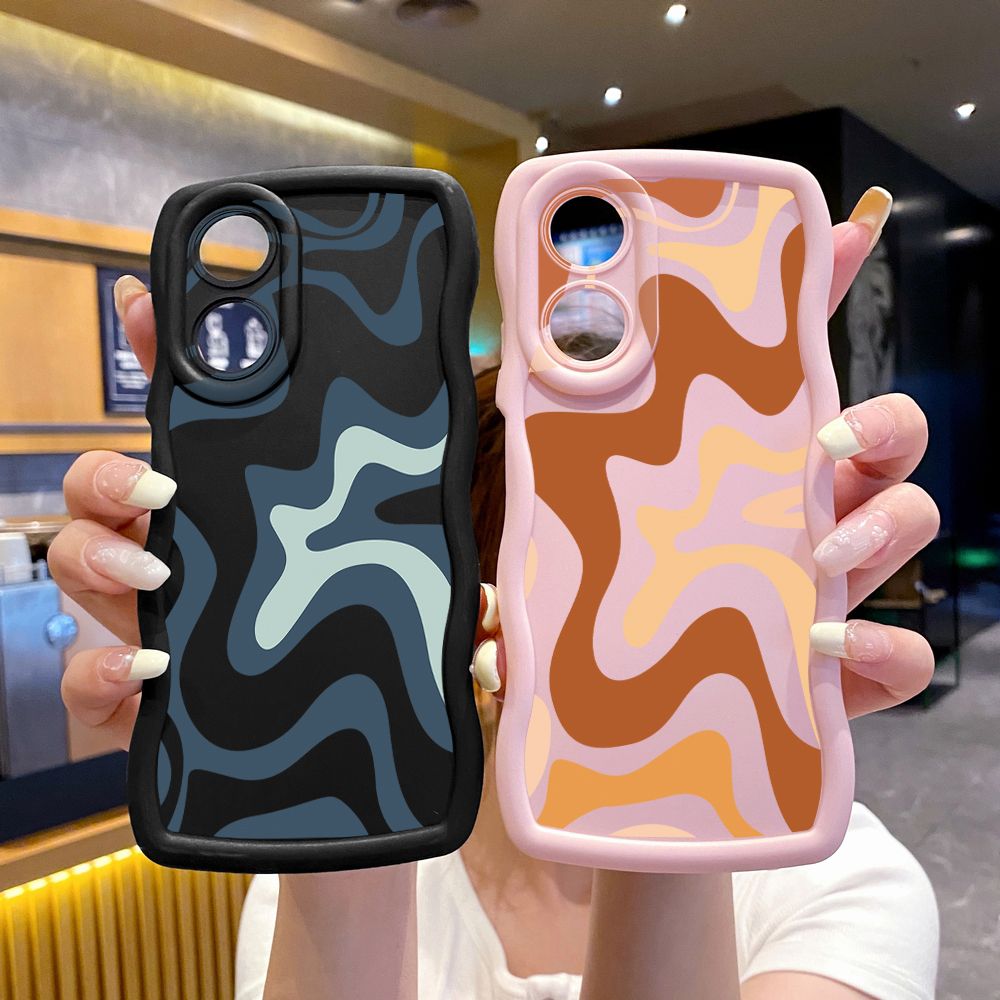 For OPPO Reno 5 6 Lite 7 8 Reno 7Z 8 Z 5F F19 F21 Pro Liquid Stripe Wave Frame Phone Case Anti Drop Cover